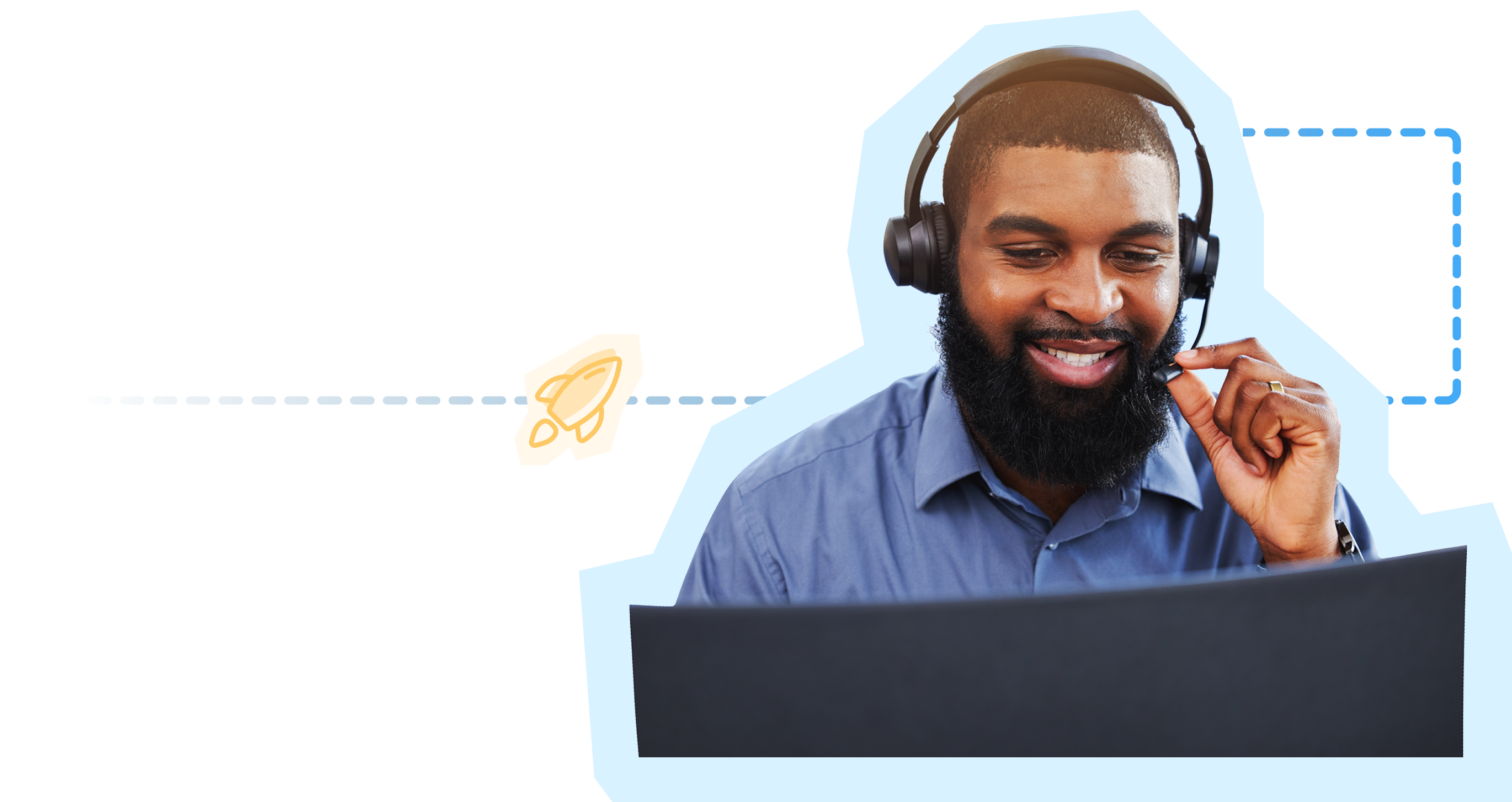 Confident agent smiling on laptop