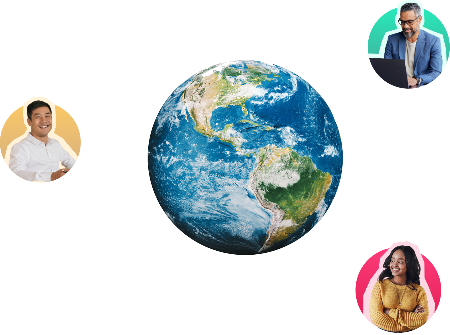 Confident professionals around a globe