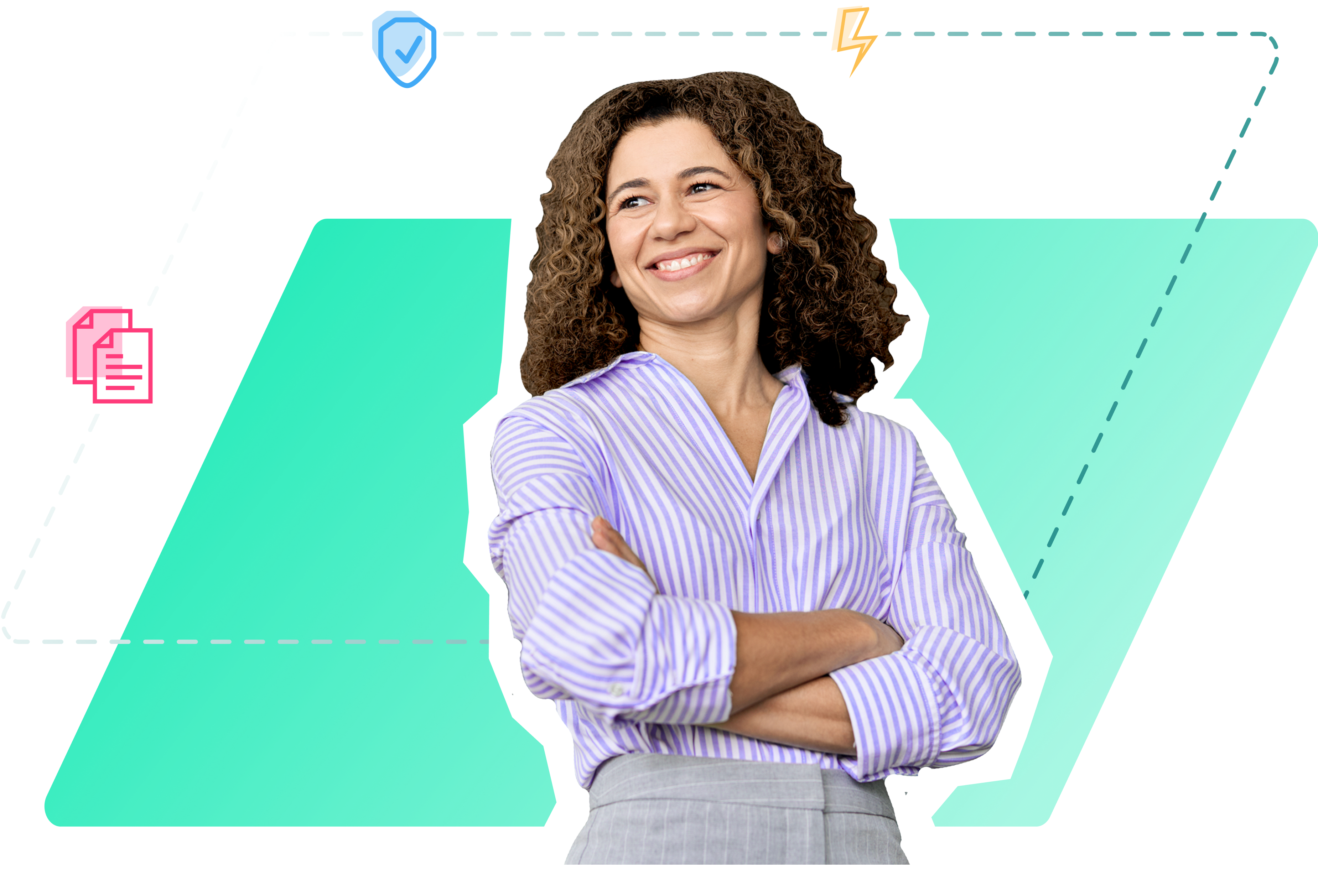 Confident professional smiling with business icons